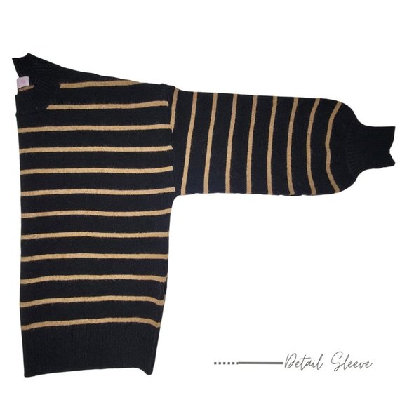BLACK AND BROWN CREWNECK HORIZONTAL STRIPPED SWEATER FOR WOMEN - Picture 5 of 11
